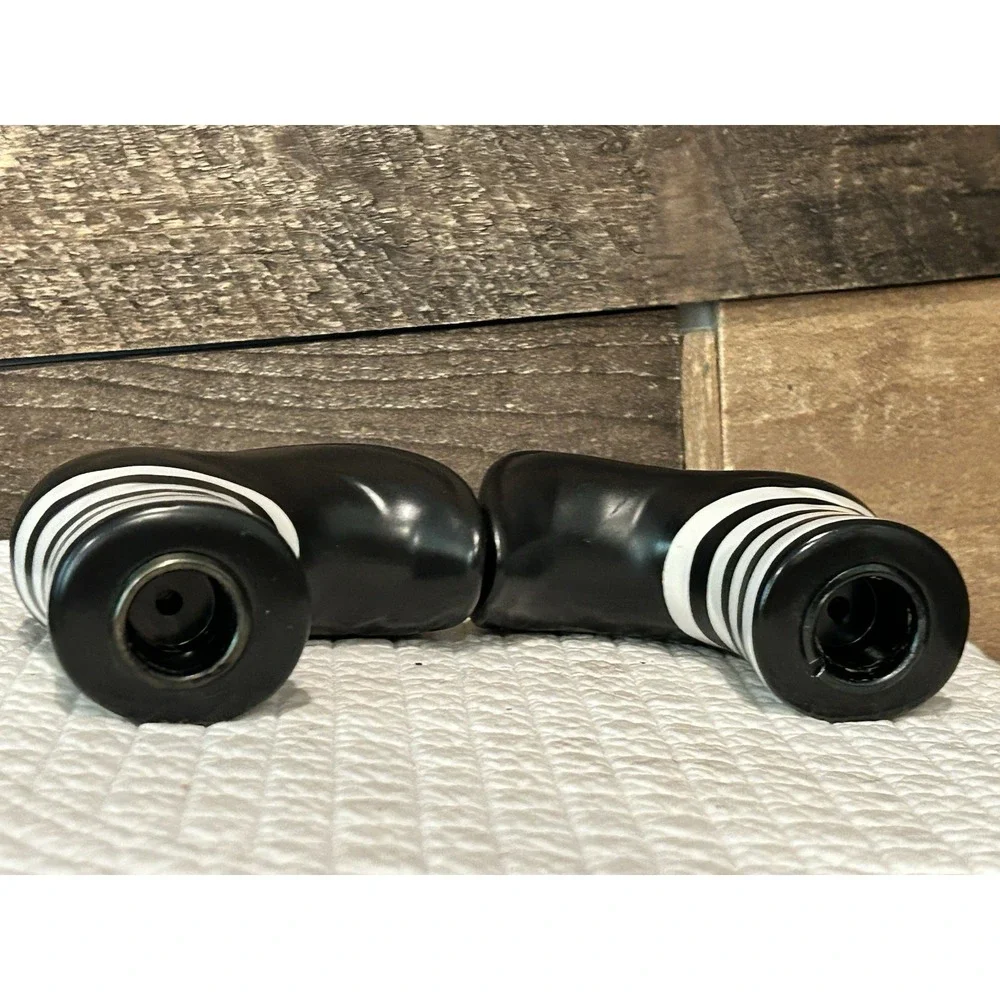 Vintage Ceramic Boots Candle Stick‎ Holder Shoe Figurines Black White Stripe